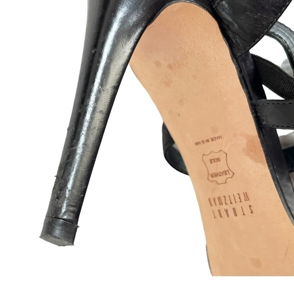 STUART WEITZMAN Women's Sz 10 Black Leather Gladiator Strappy High Heel Sandals - Picture 10 of 12